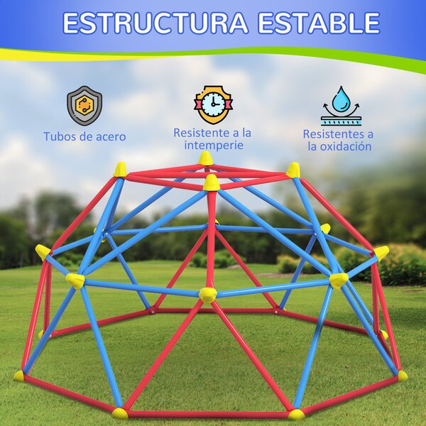 Outsunny Geometrická Lezecká Dómová Struktura pro Dětské Hřiště pro Děti ve Věku 3-8 let s UV-Odolným Kovovým Rámem, Nosnost 180 kg pro Zahradu, Patio