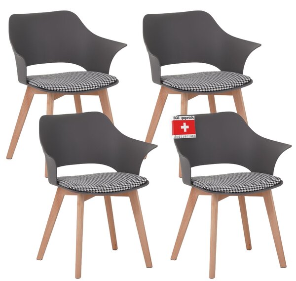 Jídelní židle ALBATROS sada 4 ks AALBORG, šedá - masivní bukové nohy, skandinávský retro design, pohodlná skořepinová židle - elegantní kuchyňská židle, jídelní židle k jídelnímu stolu