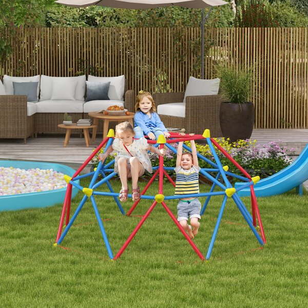 Outsunny Geometrická Lezecká Dómová Struktura pro Dětské Hřiště pro Děti ve Věku 3-8 let s UV-Odolným Kovovým Rámem, Nosnost 180 kg pro Zahradu, Patio