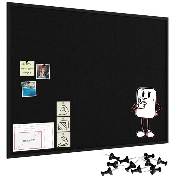 Textilní (plstěná) tabule 120 × 90 cm, černá, v černém dřevěném rámu, TFBLACK129BK