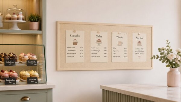 Textilní (plstěná) nástěnka 100 × 40 cm, velbloudí barva (camel), v dřevěném rámu ve stejném odstínu, TFCAMEL104C
