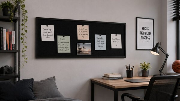 Textilní (plstěná) nástěnka 100 × 40 cm, černá, v černém dřevěném rámu, TFBLACK104BK