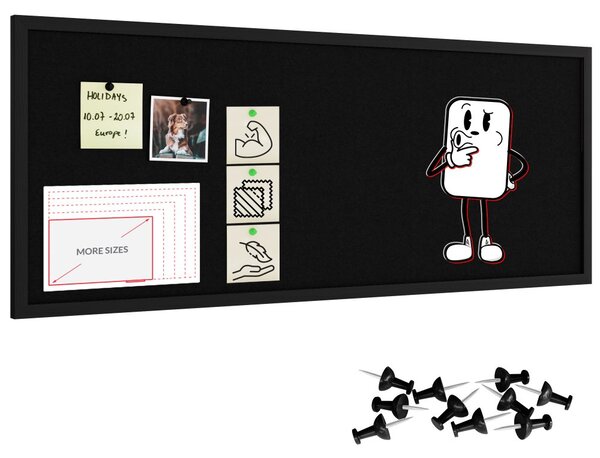 Textilní (plstěná) nástěnka 100 × 40 cm, černá, v černém dřevěném rámu, TFBLACK104BK