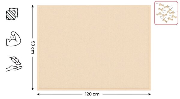 Textilní (plstěná) nástěnka 120 × 90 cm, velbloudí barva (camel), v dřevěném rámu ve stejném odstínu, TFCAMEL129C