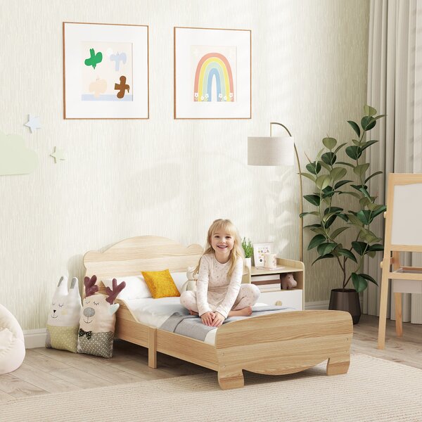 AIYAPLAY Dětská postel pro děti od 3 let 140x70 cm Dřevěná postel s čelem ve tvaru medvěda 80 kg zatížení pro přírodní dětský pokoj | Aosom