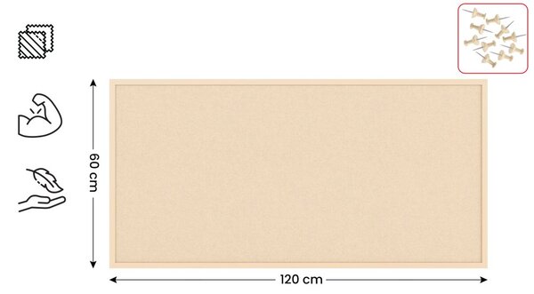 Textilní (plstěná) tabule 100 × 80 cm, camel, v lakovaném dřevěném rámu, TFCAMEL108C