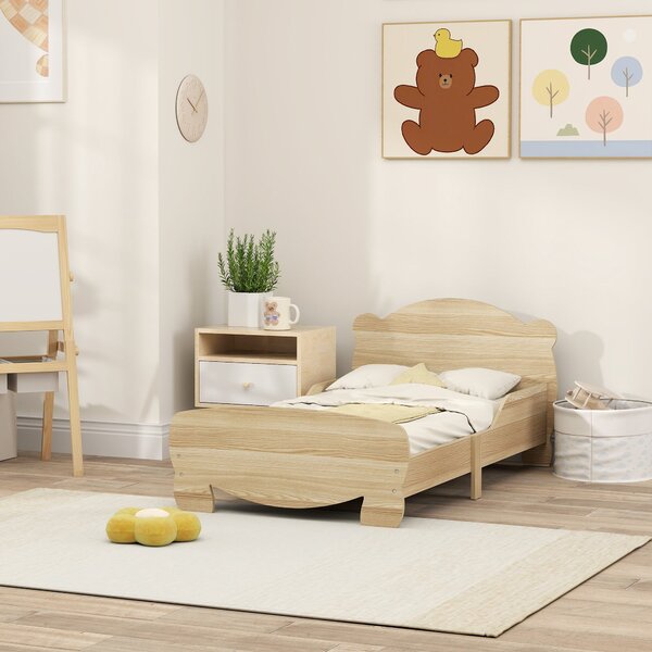 AIYAPLAY Dětská postel pro děti od 3 let 140x70 cm Dřevěná postel s čelem ve tvaru medvěda 80 kg zatížení pro přírodní dětský pokoj | Aosom