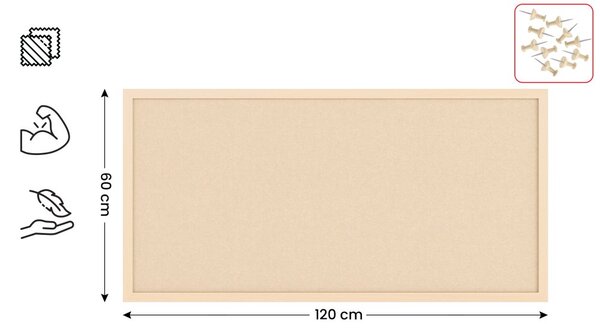 Textilní (plstěná) nástěnka 80 × 40 cm, velbloudí barva (camel), v dřevěném rámu ve stejném odstínu. TFCAMEL84C