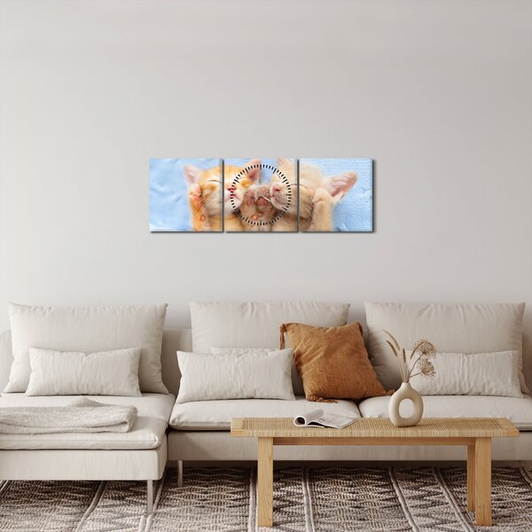 Obraz - Spící koťátka (s hodinami) (90x30 cm)