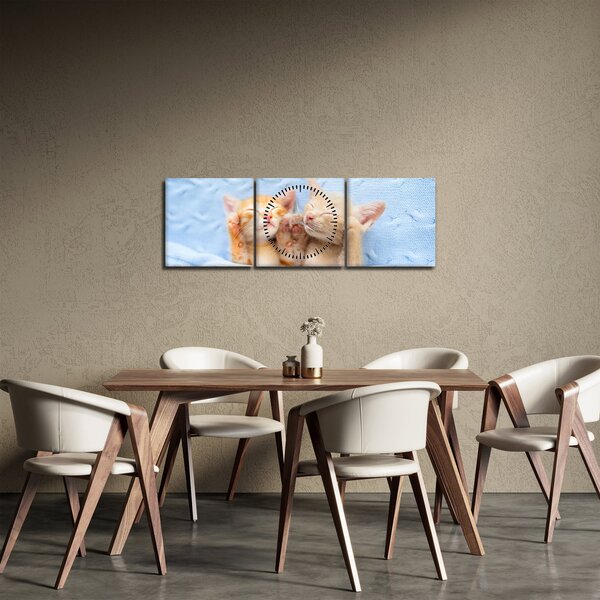 Obraz - Spící koťátka (s hodinami) (90x30 cm)
