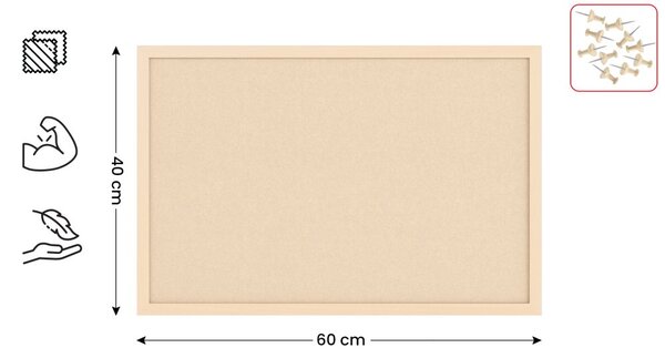 Textilní (plstěná) tabule 60 × 40 cm, camel, v lakovaném dřevěném rámu, TFCAMEL64C