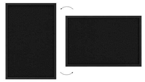 Textilní (plstěná) tabule 60 × 40 cm, černá, v černém dřevěném rámu, TFBLACK64BK