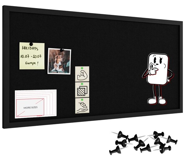 Textilní (plstěná) tabule 80 × 40 cm, černá, v černém dřevěném rámu, TFBLACK84BK