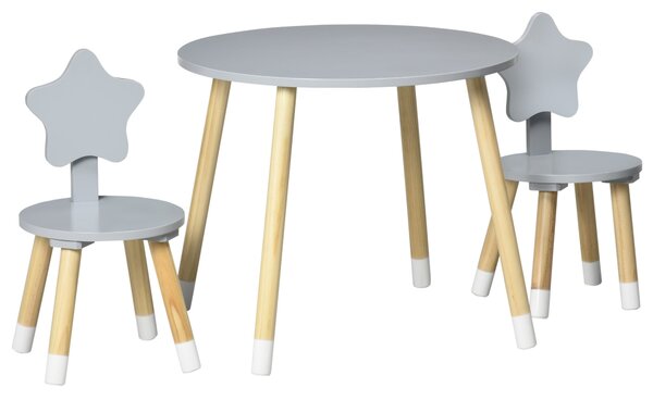 HOMCOM Dětský Dřevěný Stolek a 2 Židle Set s Kulatým Stolkem Ø59x50 cm a Židlemi Ø28x51 cm Dětský Nábytek do Hračkovny nebo Ložnice Šedý | Aosom