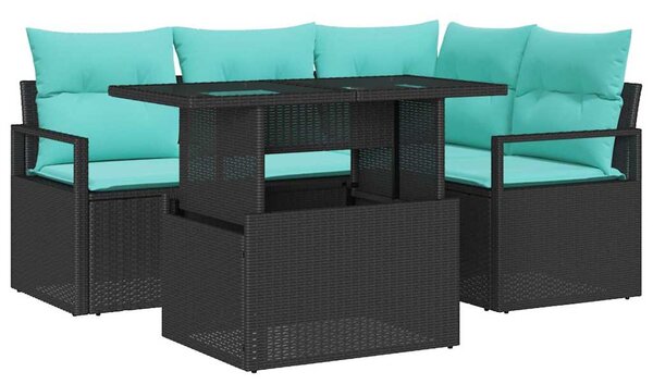 Sada zahradních pohovek 5 ks 4-Počet míst Černá a modrá 3348822