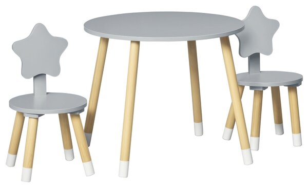 HOMCOM Dětský Dřevěný Stolek a 2 Židle Set s Kulatým Stolkem Ø59x50 cm a Židlemi Ø28x51 cm Dětský Nábytek do Hračkovny nebo Ložnice Šedý | Aosom