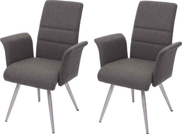 Sada 2 jídelních židlí HWC-G55, kuchyňská židle s područkami, látka/textil nerezová ocel kartáčovaná šedohnědá
