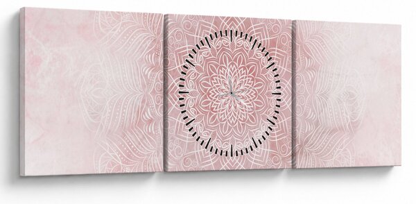 Obraz - Růžová mandala (s hodinami) (90x30 cm)