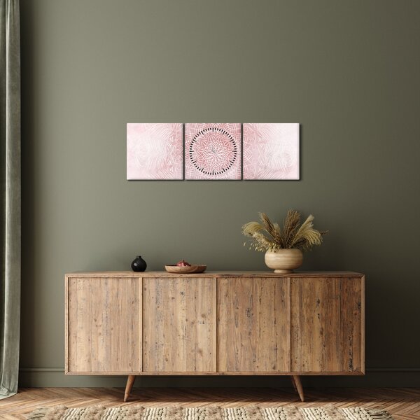 Obraz - Růžová mandala (s hodinami) (90x30 cm)