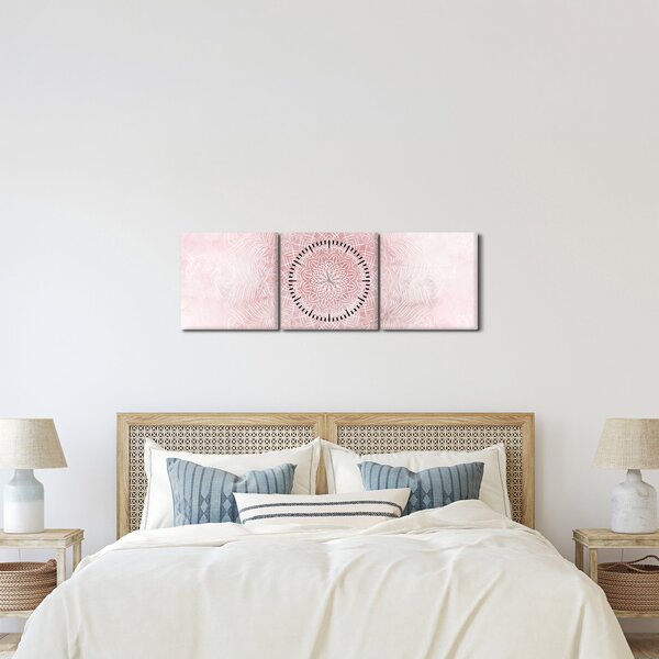 Obraz - Růžová mandala (s hodinami) (90x30 cm)