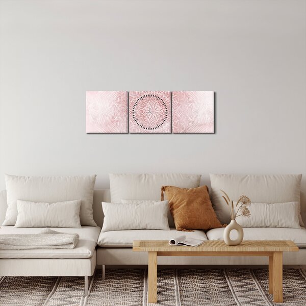 Obraz - Růžová mandala (s hodinami) (90x30 cm)