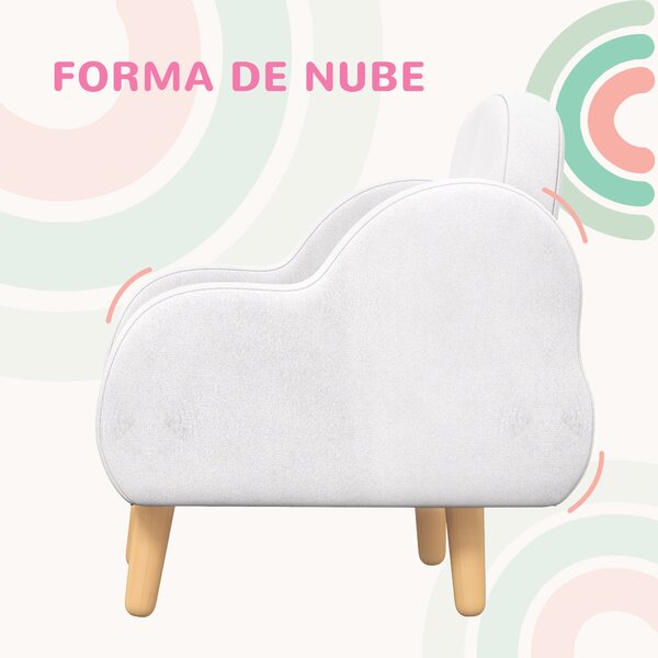 Dětské křeslo ZONEKIZ Infant s designem mraků, super jemné na dotek a 4 nohama pro děti 18-36 měsíců, nosnost 40 kg, 46x51x55 cm Bílá | Aosom
