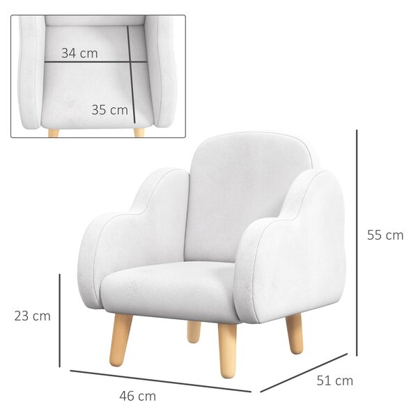 Dětské křeslo ZONEKIZ Infant s designem mraků, super jemné na dotek a 4 nohama pro děti 18-36 měsíců, nosnost 40 kg, 46x51x55 cm Bílá | Aosom