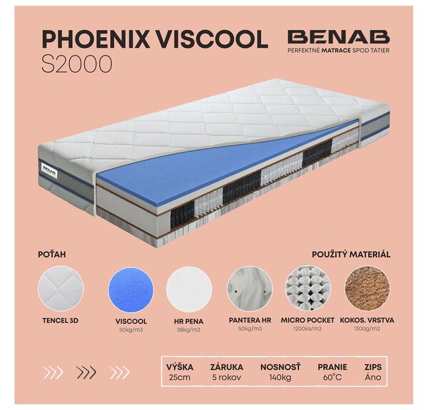 Taštičková matrace Benab Perzeus Viscool S2000 200x80 cm (T3/T5)