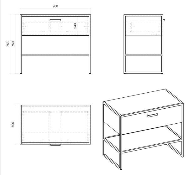 Koupelnová stojící skříňka pod umyvadlo na desku LOFT 90 cm
