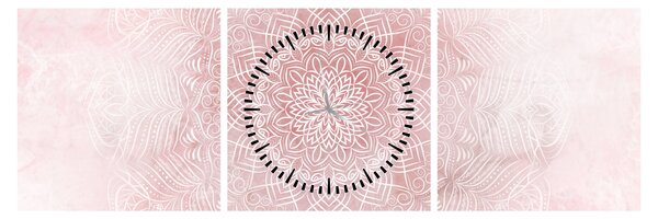 Obraz - Růžová mandala (s hodinami) (90x30 cm)