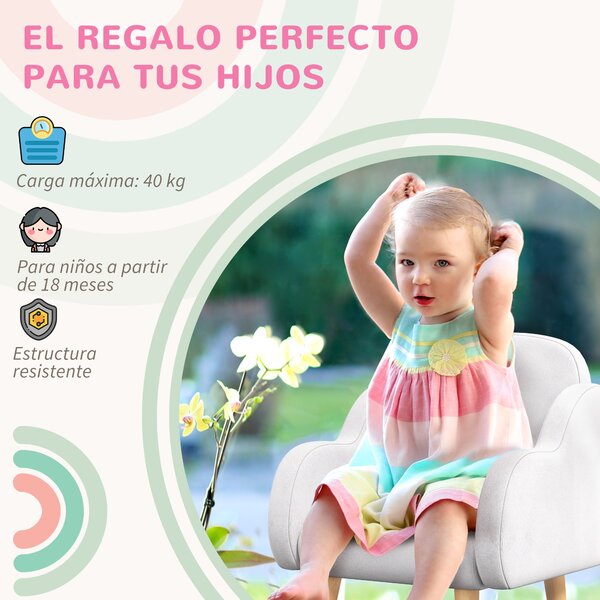 Dětské křeslo ZONEKIZ Infant s designem mraků, super jemné na dotek a 4 nohama pro děti 18-36 měsíců, nosnost 40 kg, 46x51x55 cm Bílá | Aosom