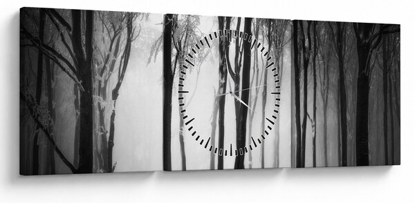 Obraz - Vlk v temném lese (s hodinami) (90x30 cm)