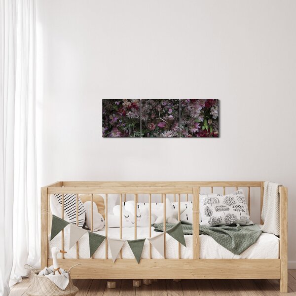 Obraz - Květinová zeď (s hodinami) (90x30 cm)