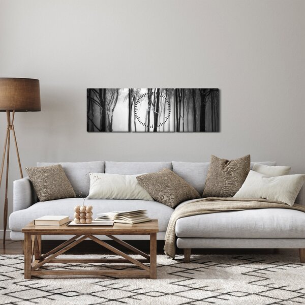 Obraz - Vlk v temném lese (s hodinami) (90x30 cm)