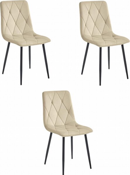 Židle Valora LIBRA Cool Beige Velvet Black Nohy Sada 3 židlí | Sada 3 židlí s béžovým odstínem a černým kontrastem