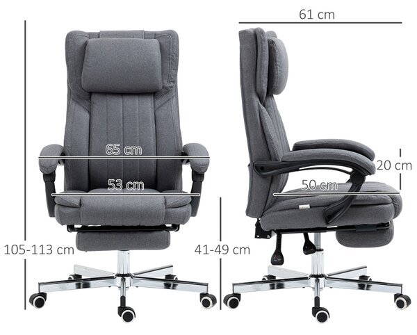 Ergonomická kancelářská židle Vinsetto s nastavitelnou výškou, sklopným opěradlem, opěrkami rukou, opěrkou pro nohy a hlavou, otočná kancelářská židle