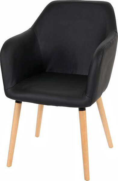 Jídelní židle Malmö T381, židle kuchyňská židle, retro design 50. let Imitace kůže, černá, světlé nohy