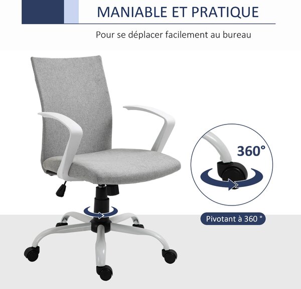 Vinsetto Kancelářská Židle s Nastavitelnou Výškou, Houpací Funkcí, Otáčecí Kancelářská Židle s Nosností 120 Kg, 61 x 61 x 99 cm Světle Šedá a Bílá | A