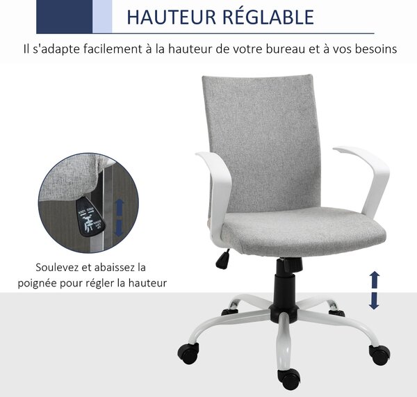 Vinsetto Kancelářská Židle s Nastavitelnou Výškou, Houpací Funkcí, Otáčecí Kancelářská Židle s Nosností 120 Kg, 61 x 61 x 99 cm Světle Šedá a Bílá | A
