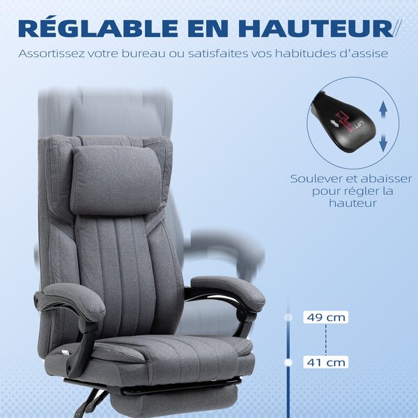 Ergonomická kancelářská židle Vinsetto s nastavitelnou výškou, sklopným opěradlem, opěrkami rukou, opěrkou pro nohy a hlavou, otočná kancelářská židle