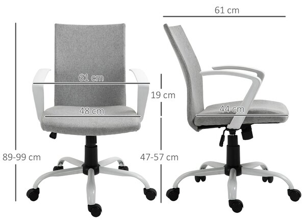 Vinsetto Kancelářská Židle s Nastavitelnou Výškou, Houpací Funkcí, Otáčecí Kancelářská Židle s Nosností 120 Kg, 61 x 61 x 99 cm Světle Šedá a Bílá | A