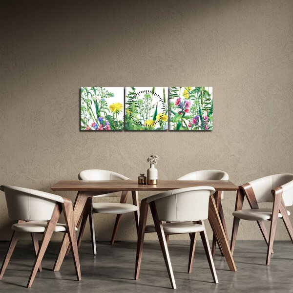 Obraz - Malované luční kvítí (s hodinami) (90x30 cm)