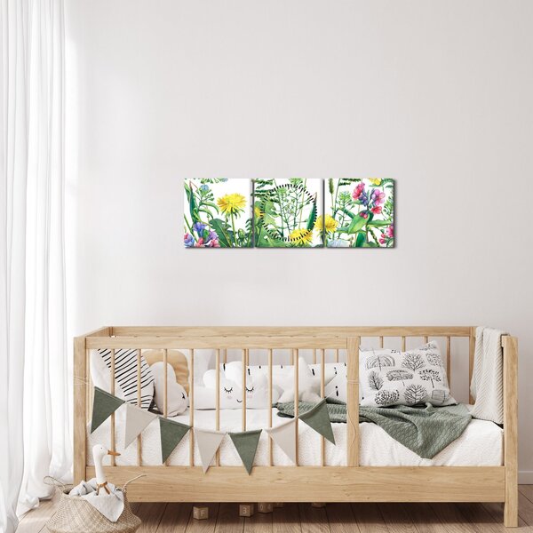 Obraz - Malované luční kvítí (s hodinami) (90x30 cm)