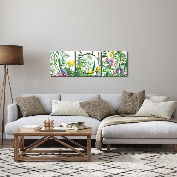 Obraz - Malované luční kvítí (s hodinami) (90x30 cm)