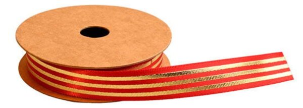 Dekorativní stuha Red / Gold stripes 1,5 cm – 5 m