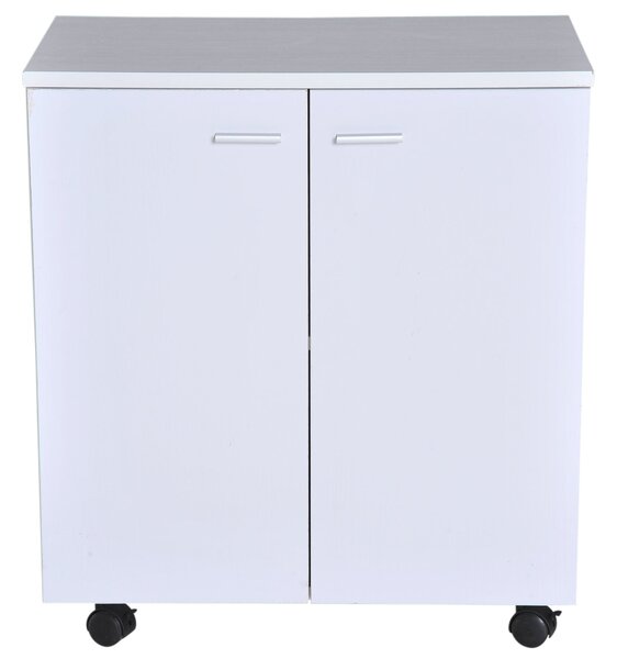 HOMCOM Mobilní TV Stánek Dřevěný Kancelářský Regál S Kolíčky a 2 Dveřmi 60x35x65cm | Aosom