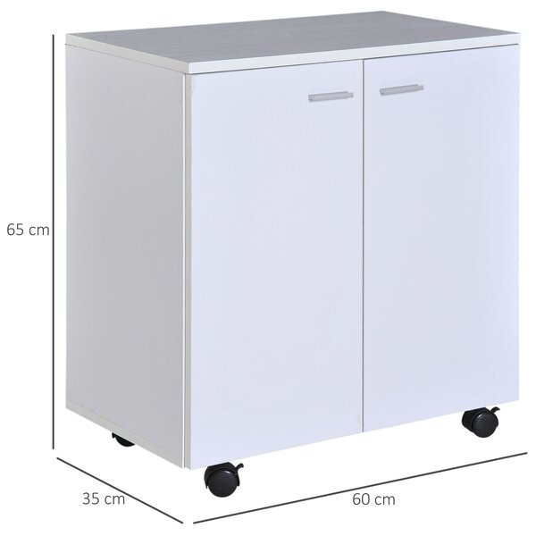 HOMCOM Mobilní TV Stánek Dřevěný Kancelářský Regál S Kolíčky a 2 Dveřmi 60x35x65cm | Aosom