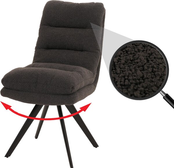 Jídelní židle HWC-G66, kuchyňská židle židle, otočná automatická poloha látka/textil bouclé MVG tmavě šedá