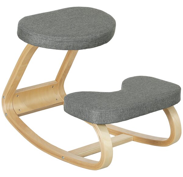 HOMCOM Klaněcí Židle, Ergonomická Houpací Dřevěná Klaněcí Židle pro Domácí Kancelář, Zlepšuje Držení Těla, Bolesti Zad, Šedá | Aosom