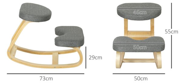 HOMCOM Klaněcí Židle, Ergonomická Houpací Dřevěná Klaněcí Židle pro Domácí Kancelář, Zlepšuje Držení Těla, Bolesti Zad, Šedá | Aosom
